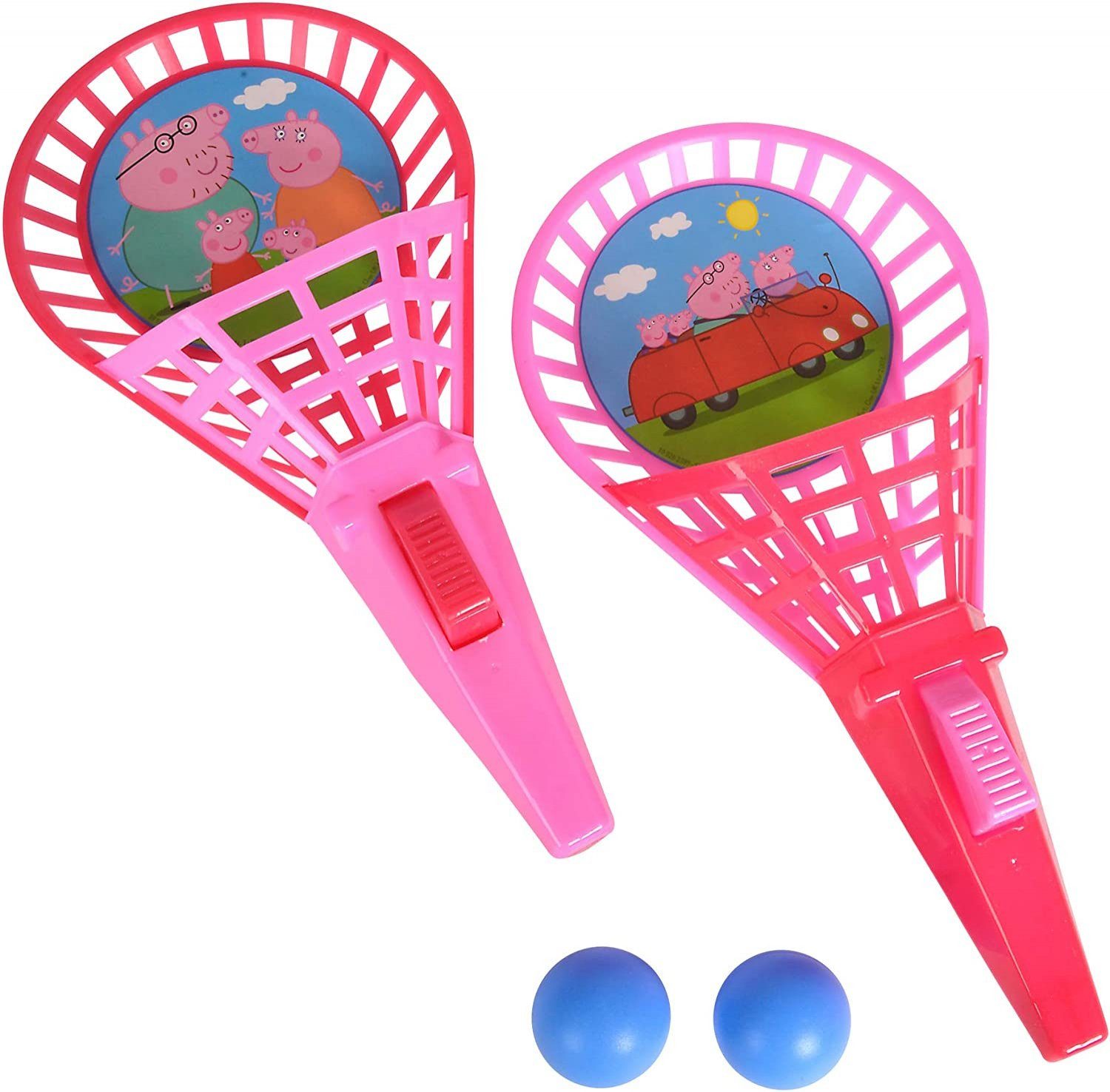 SIMBA Spielesammlung Simba - Peppa Pig Fangspiel Kinder Strand Garten, 2 Fangkörbe je 27 cm, 2 Bälle