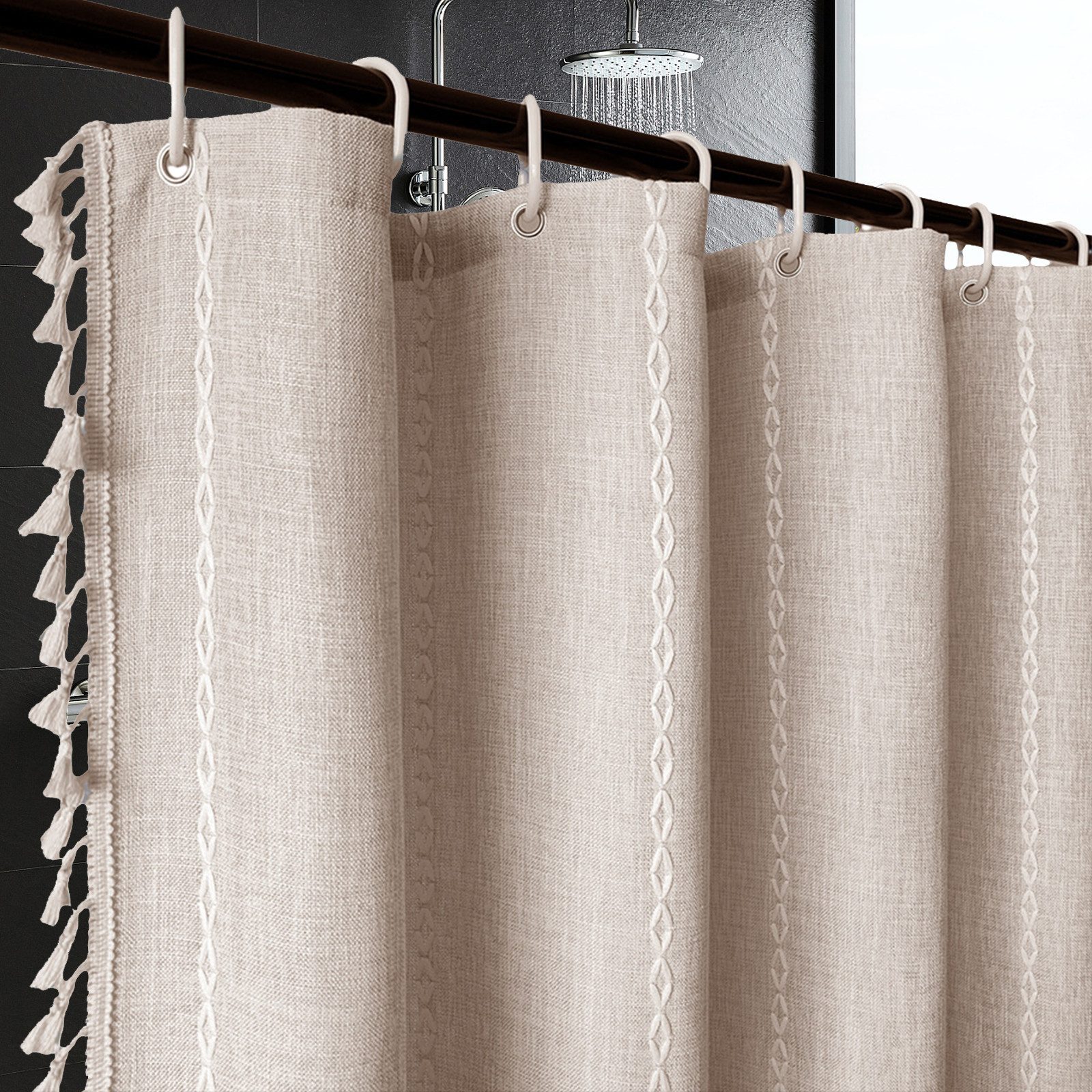 OKWISH Duschvorhang Badewannenvorhang Stoffvorhang Badezimmer Vorhang Breite 183 cm (Badvorhang mit 12 Duschvorhangringe, 1-tlg., Wasserabweisend Anti-schimmel  – Bild 5 von 5