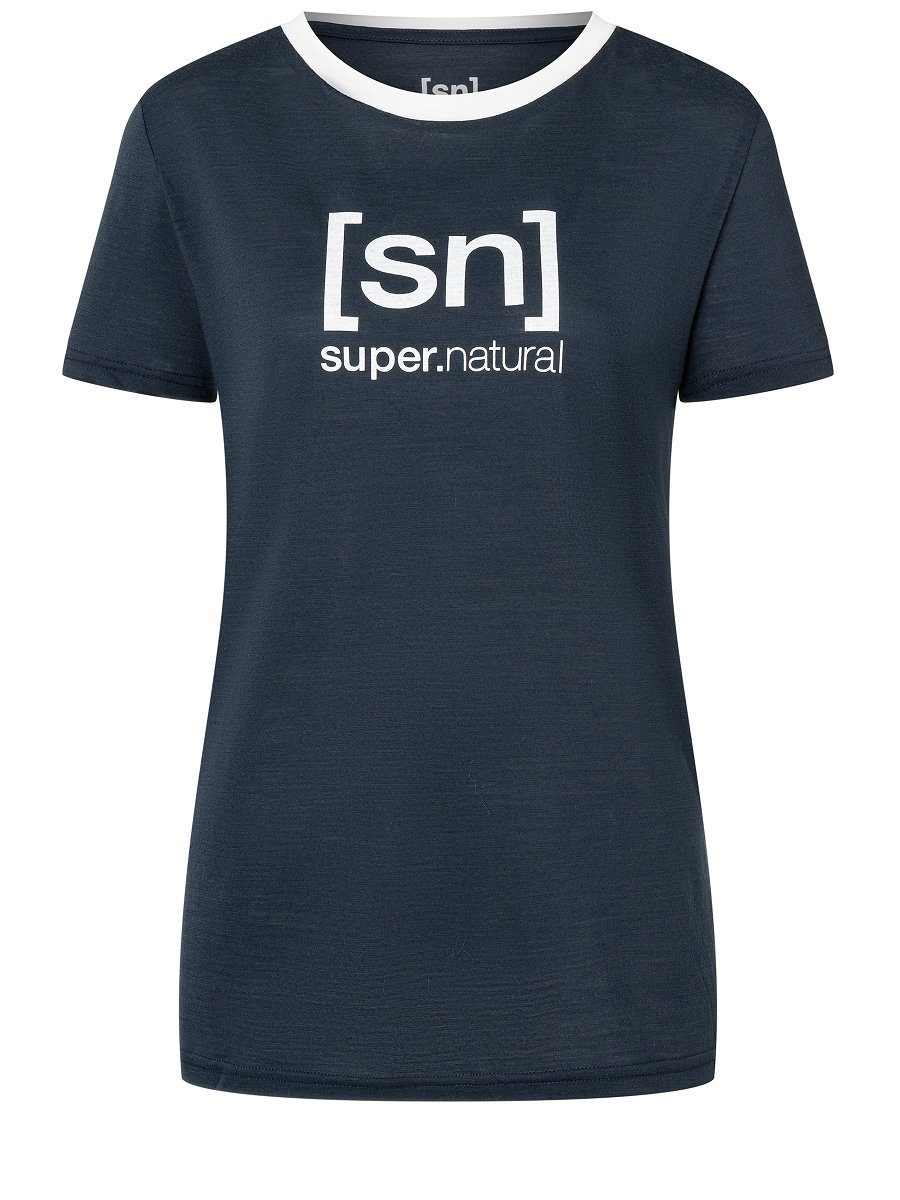 SUPER.NATURAL Print-Shirt Merino T-Shirt Blueberry/Fresh ESSENTIAL pflegeleichter Merino-Materialmix White TEE W THE LOGO