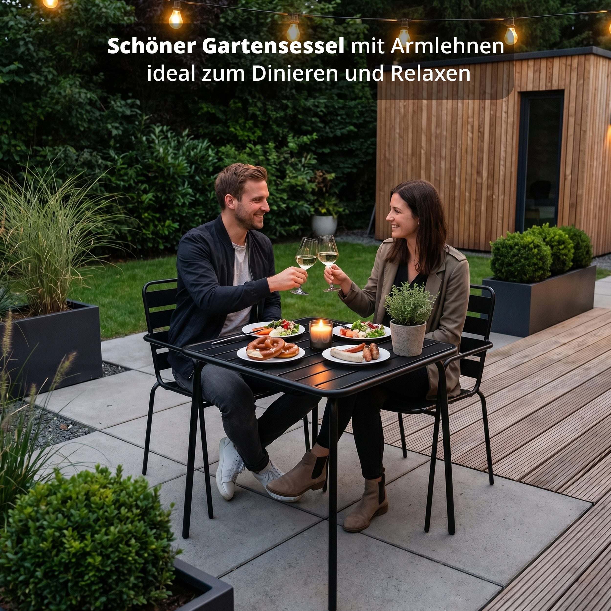 KHG Gartenstuhl mit Armlehnen Anthrazit stapelbar, bis 150 kg belastbar (Outdoor Stapelstuhl), aus Stahl mit wetterfester E-Coating-Beschichtung – Bild 3 von 5