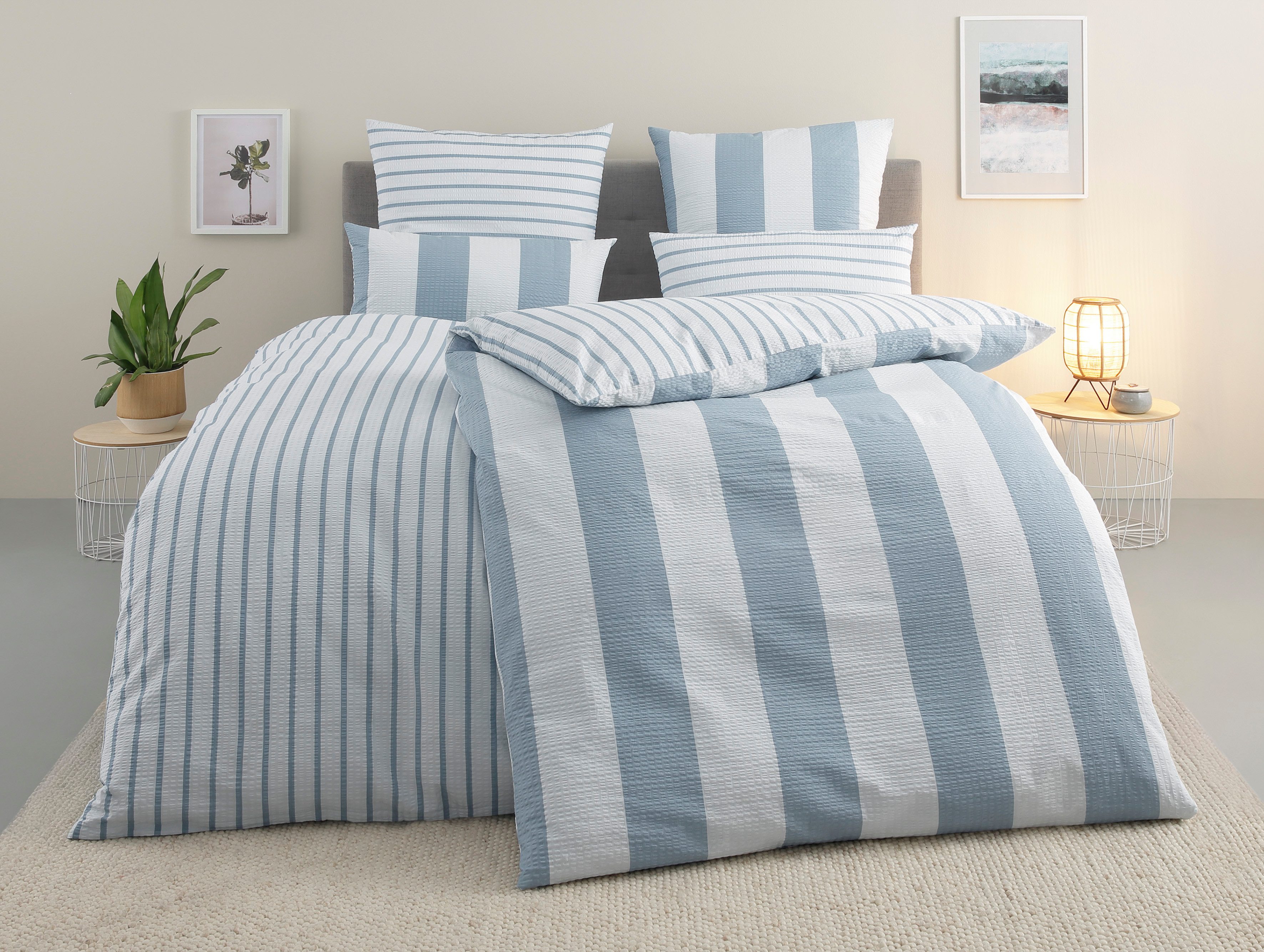 OTTO home Wendebettwäsche Sari in verschiedenen Qualitäten, Seersucker, 2 teilig, ab Gr. 135x200 cm, Wendedesign, moderne Bettwäsche mit Streifen