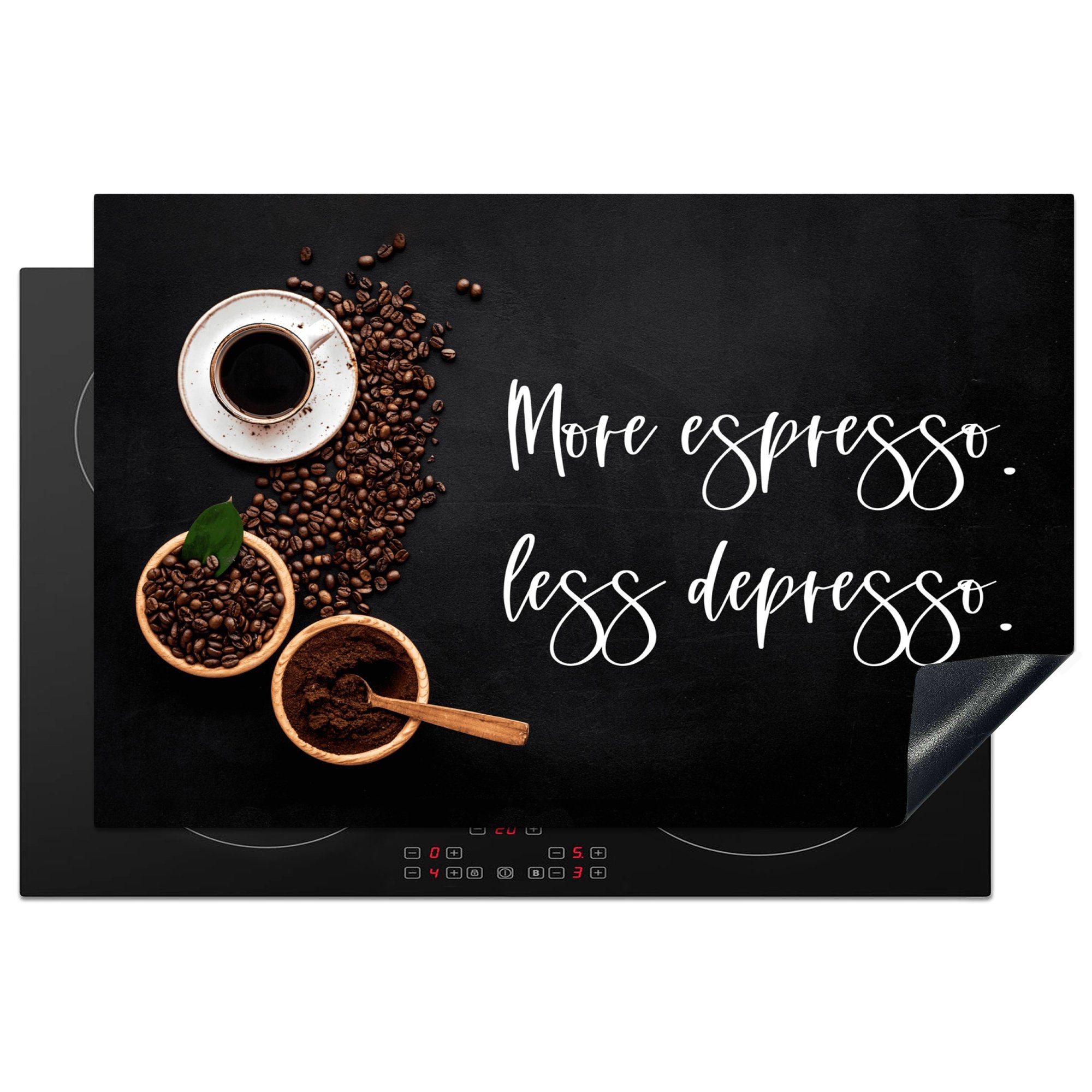 MuchoWow Herdblende-/Abdeckplatte Mehr Espresso weniger cm, 81x52 -, für Ceranfeldabdeckung Kaffee Induktionskochfeld Sprichwörter küche, (1 tlg), Schutz - Depresso Vinyl, die 