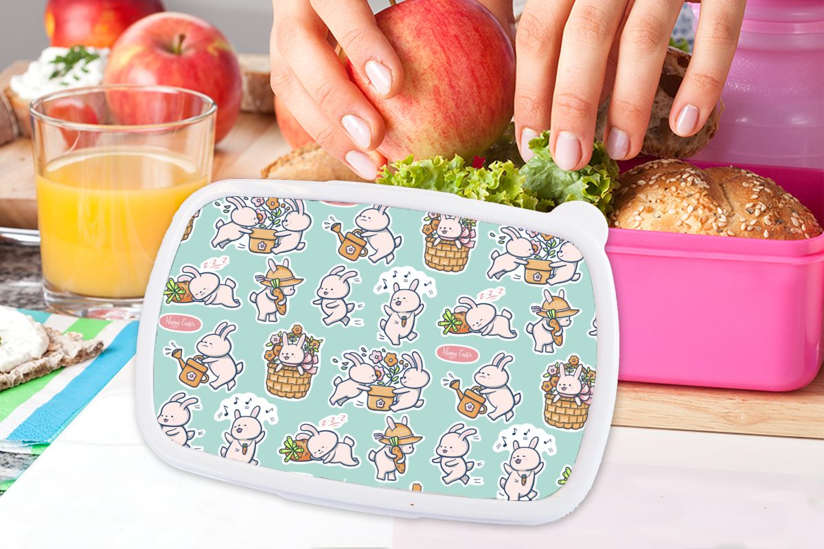 (2-tlg), Mädchen, Erwachsene, für Garten Snackbox, - Brotbox Kinder, Muster, Kunststoff rosa Kunststoff, Kaninchen MuchoWow - Lunchbox Brotdose