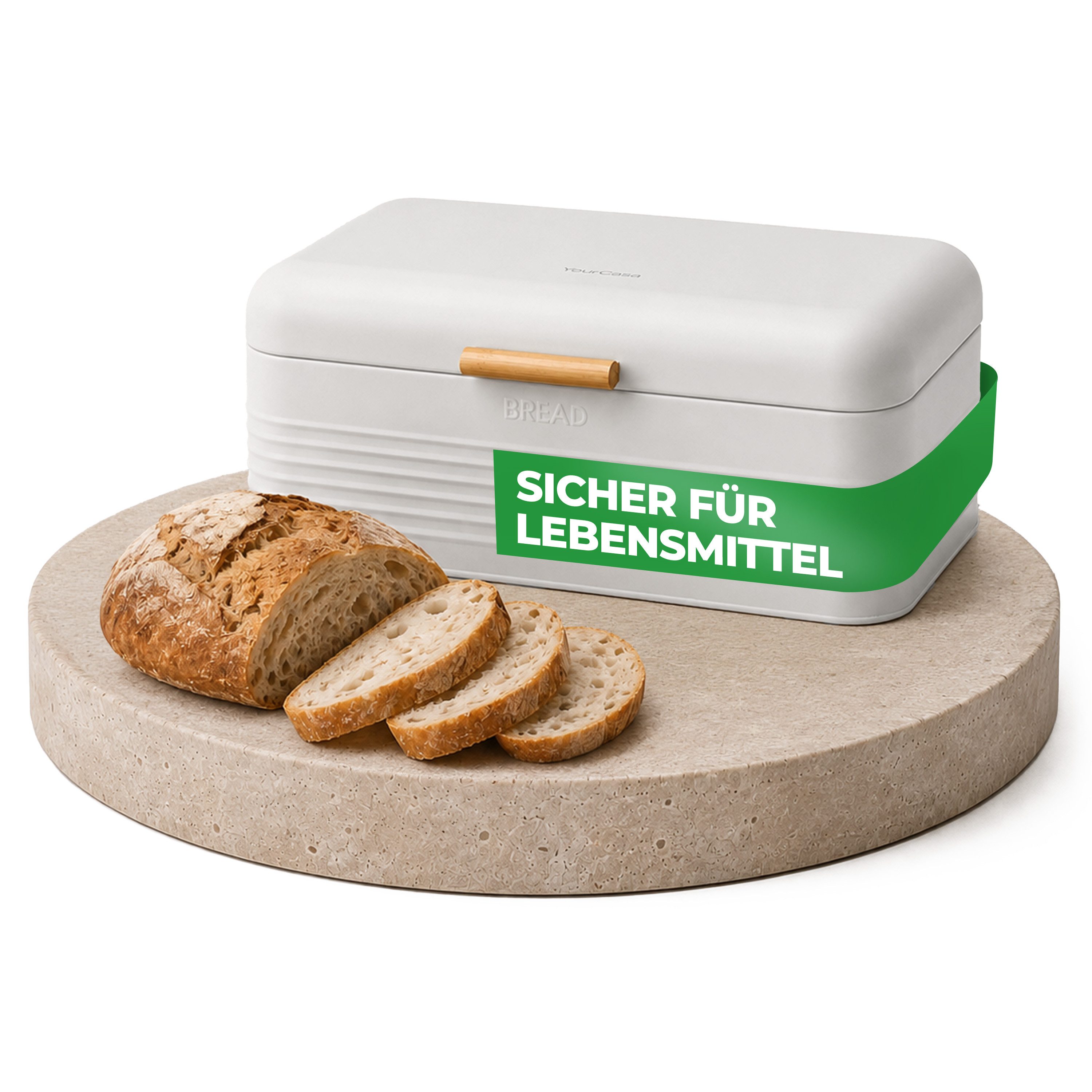 YourCasa Brotkasten YourCasa Skani Brotbox Metall Retro mit Bambus-Griff, Bambusgriff, retro Design, Pulverbeschichtetes Metall