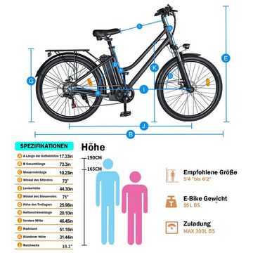 HITWAY E-Bike Elektro-cityrad Elektrofahrrad für Damen/Herren Reichweite 35-90 km, 26"Elektrofahrrad 7Gang Shimano 11.2Ah36V 250W