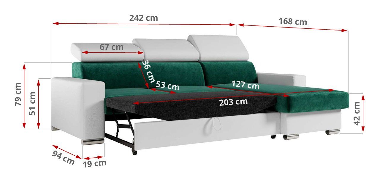 mit Wohnlandschaft - L Couch FOX, MKS Bettkasten MÖBEL - Ecksofa Schlaffunktion, Form