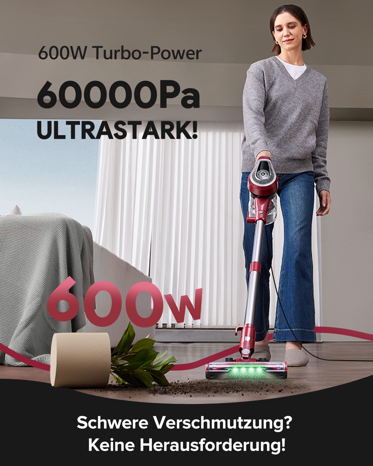 Vactidy Handstaubsauger C8 Staubsauger mit Kabel 7m/ 60kPa/ 600W/ 6-stufige Filterung, 600 W, beutellos, Staubsauger mit Kabel 7m/ 60kPa/ 600W/ 6-stufige Filterung