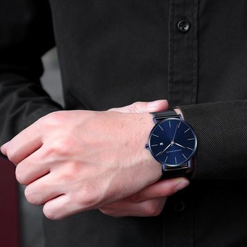 GelldG Quarzuhr Analog Quarz Uhren, Minimalist Armbanduhr Ultra-flach Mesh-Armband
