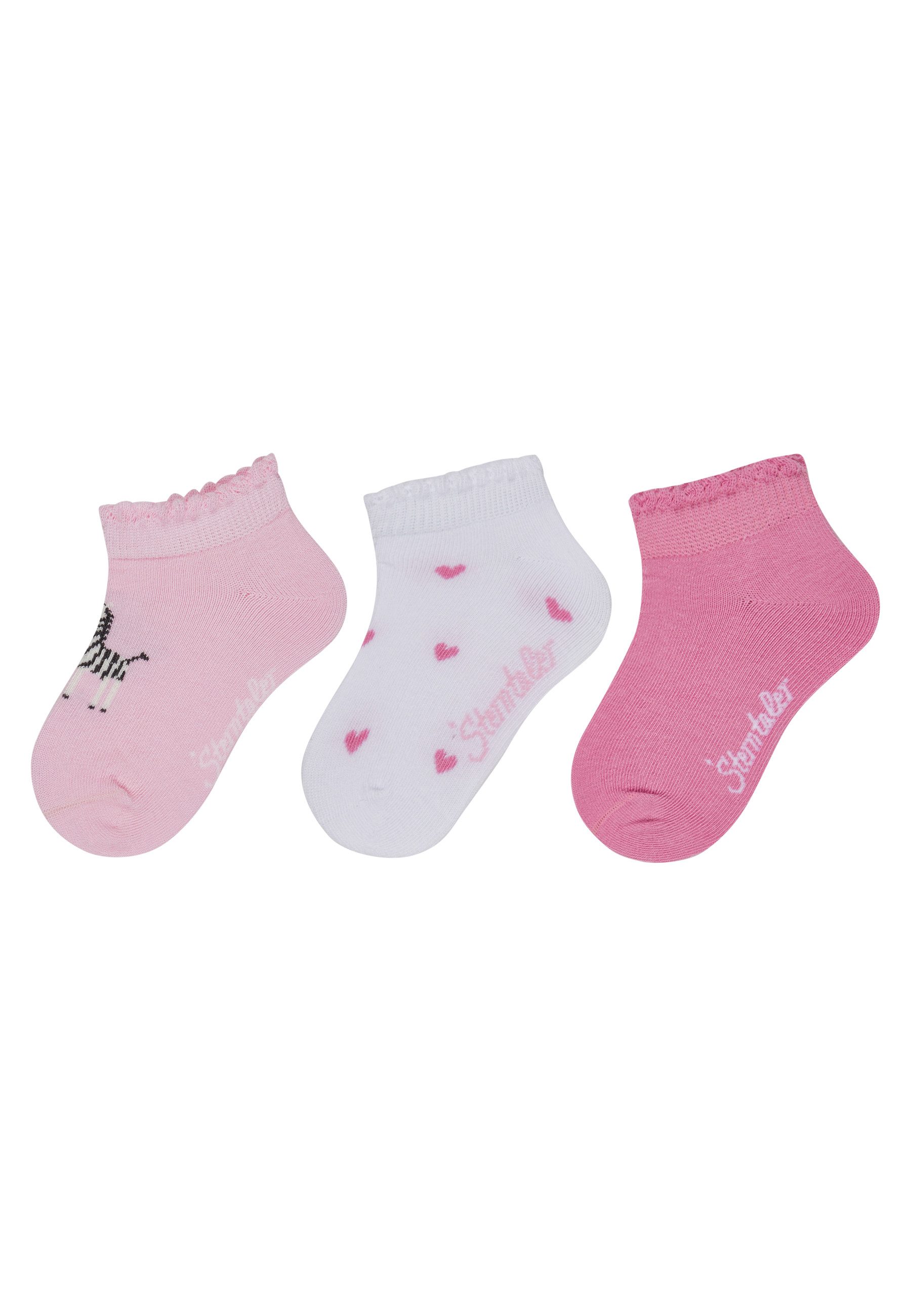 Sterntaler® Sneakersocken Sneaker Socken 3er-Pack Zebra (3-Paar, Sneaker Socken 3er-Pack Zebra) Sneaker Socken 3er Pack mit Zebra, Herzen & Uni, Baumwolle, elastisch