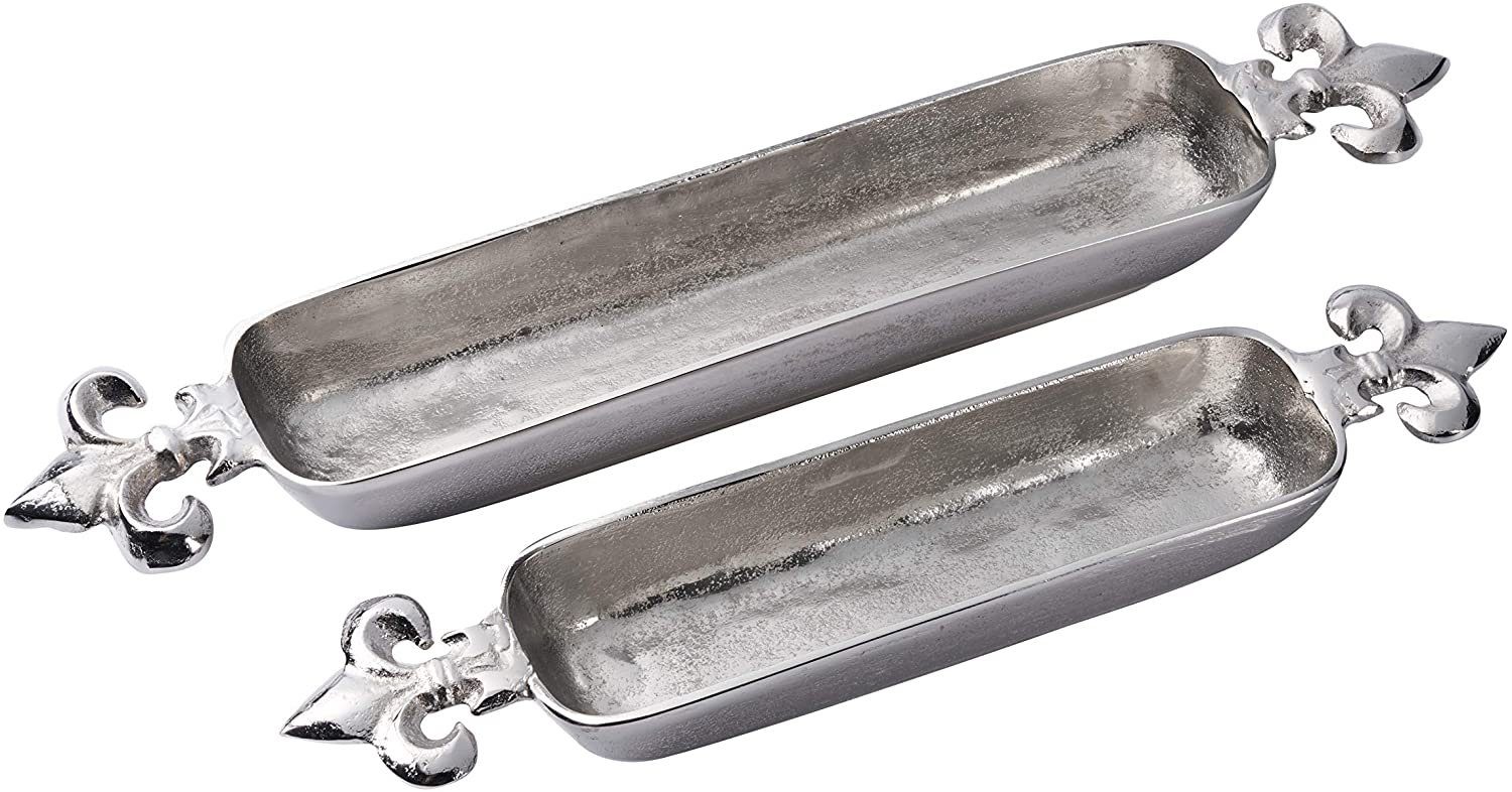 MichaelNoll Dekotablett Schale Lilie Aluminium Dekoschale länglich - 2 Größen - 46 cm / 58 cm