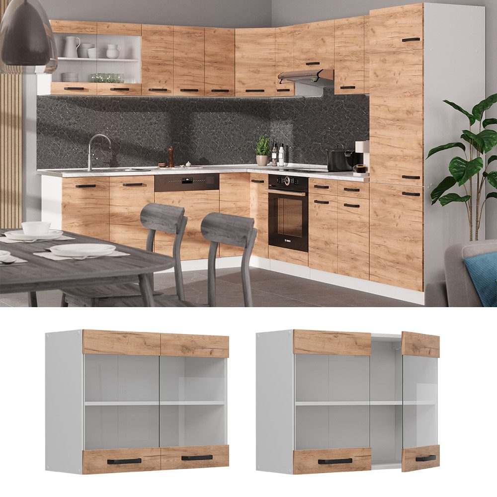Vicco Glashängeschrank R-Line, Goldkraft Eiche/Weiß, 80 günstig online kaufen