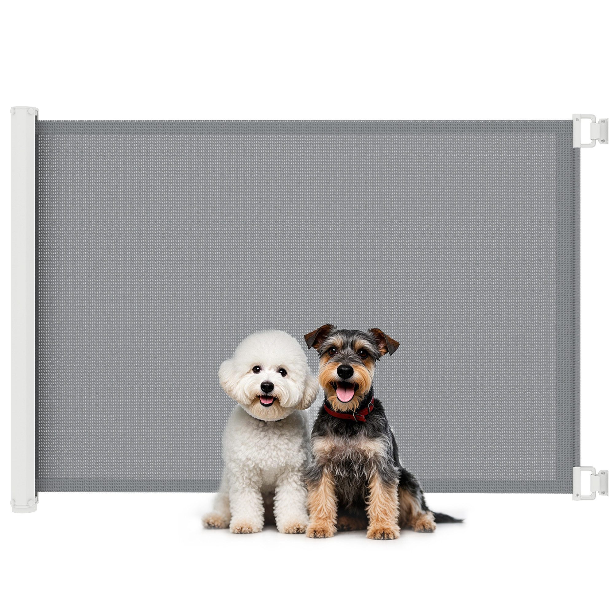 PawHut Hundegitter Türschutzgitter Rollo Einrollbar (ausziehbare Treppenschutzrollo, 1 St., Sicherheitstrennwand), Grau 5,5–115 x 5,5 x 82,5 cm