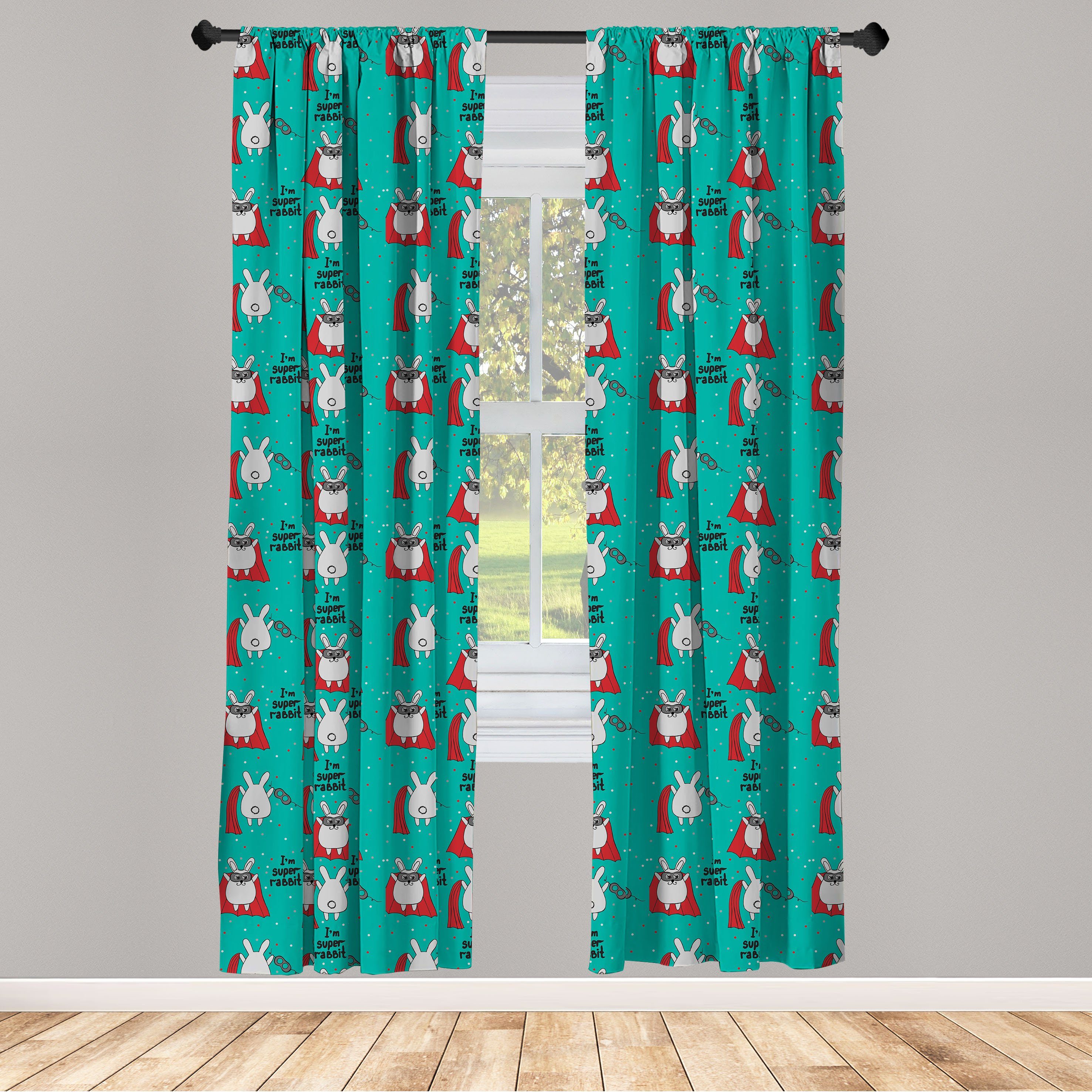 Gardine Vorhang für Wohnzimmer Schlafzimmer Dekor, Abakuhaus, Microfaser, Hase Superheld-Kaninchen-Maske Cape