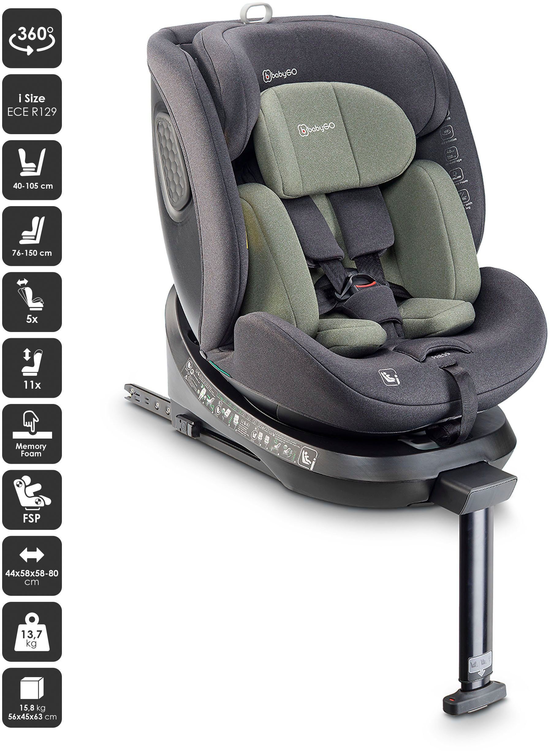 BabyGo Autokindersitz Move 360 I Size, ab: 40 cm, bis: 150 cm, für Körpergröße von 40-150 cm