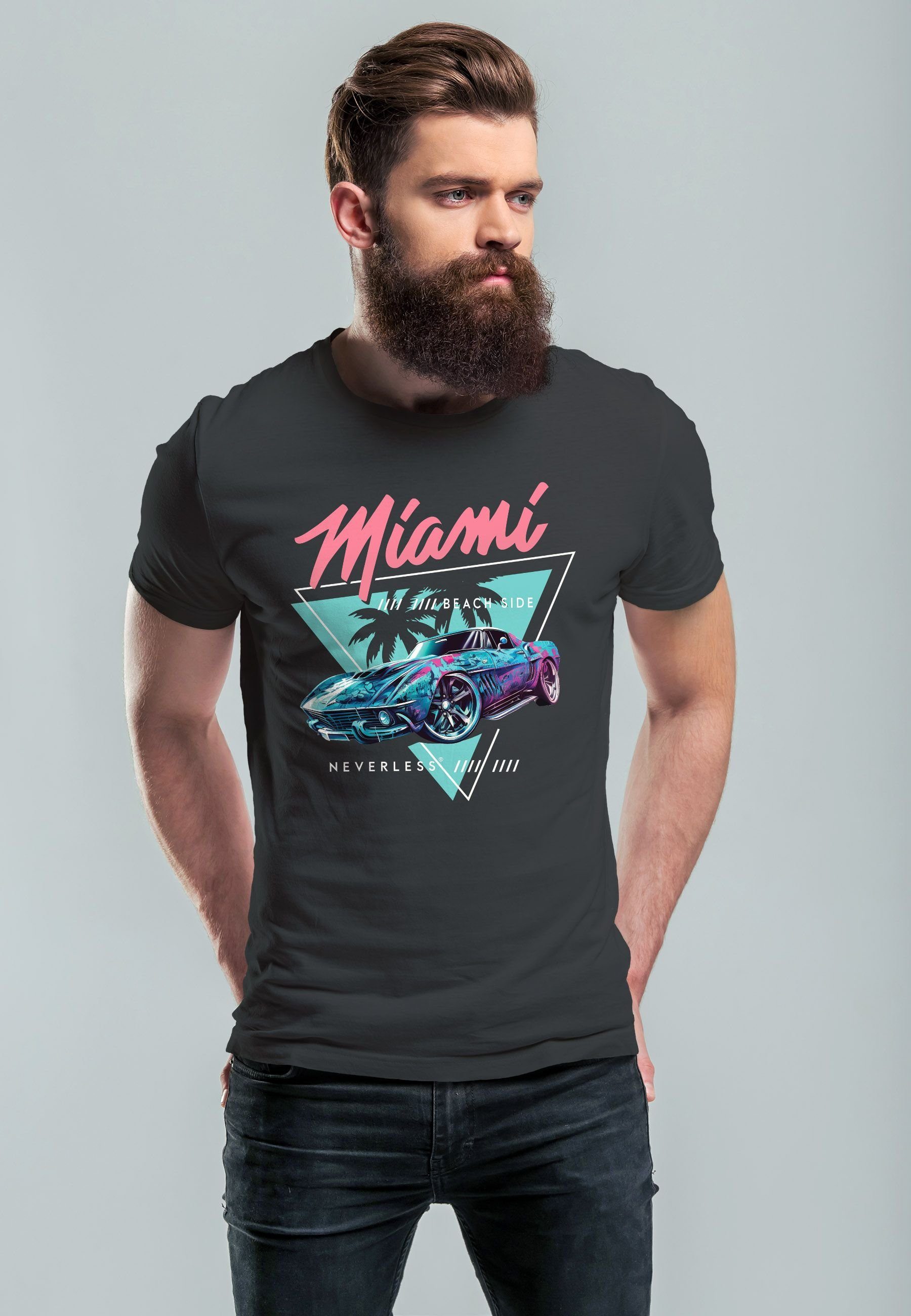 Neverless Print-Shirt Herren T-Shirt Bedruckt Miami günstig online kaufen