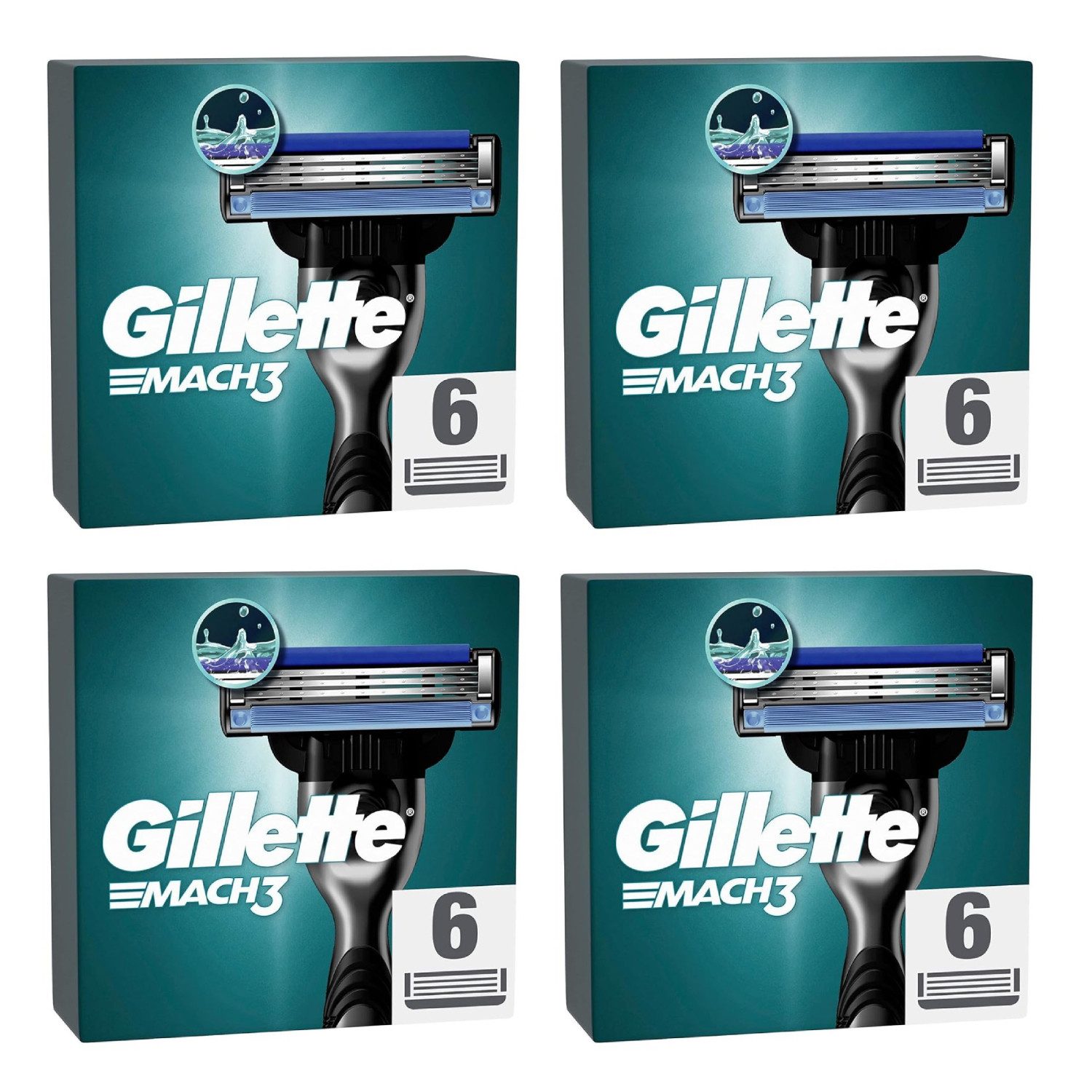 Gillette Rasierklingen Mach3 Rasurklingen Nassrasierer Ersatzklingen 3-fach-Klinge, 4-tlg., - 24 Klingen, Edelstahl, rostfrei