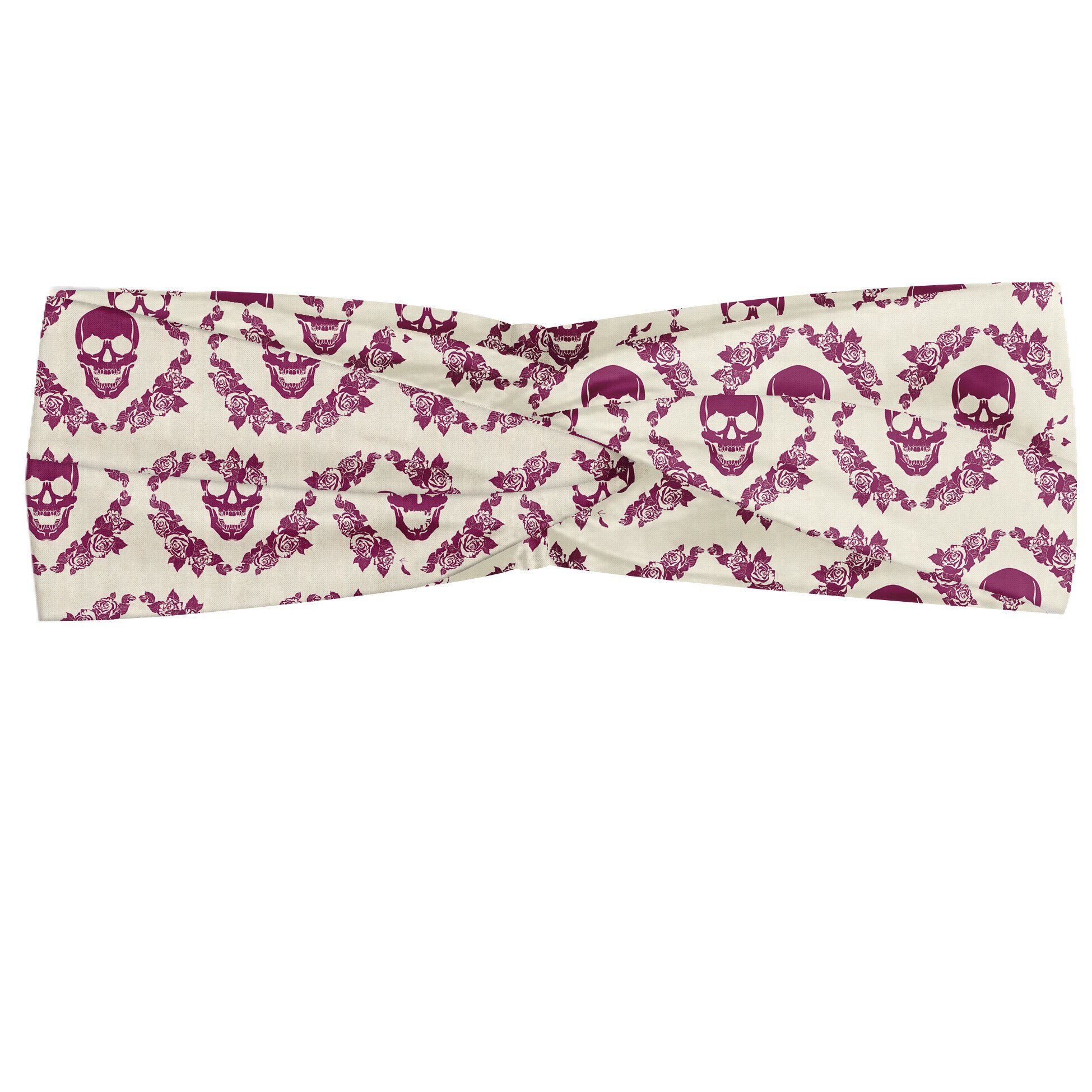 Abakuhaus Stirnband Elastisch und Angenehme alltags accessories Zuckerschädel Maroon Motiv Blumen