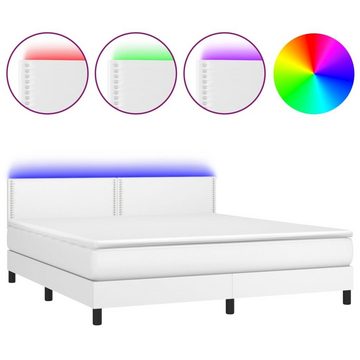 vidaXL Bettgestell Boxspringbett mit Matratze LED Weiß 160x200 cm Kunstleder Bett Bettge