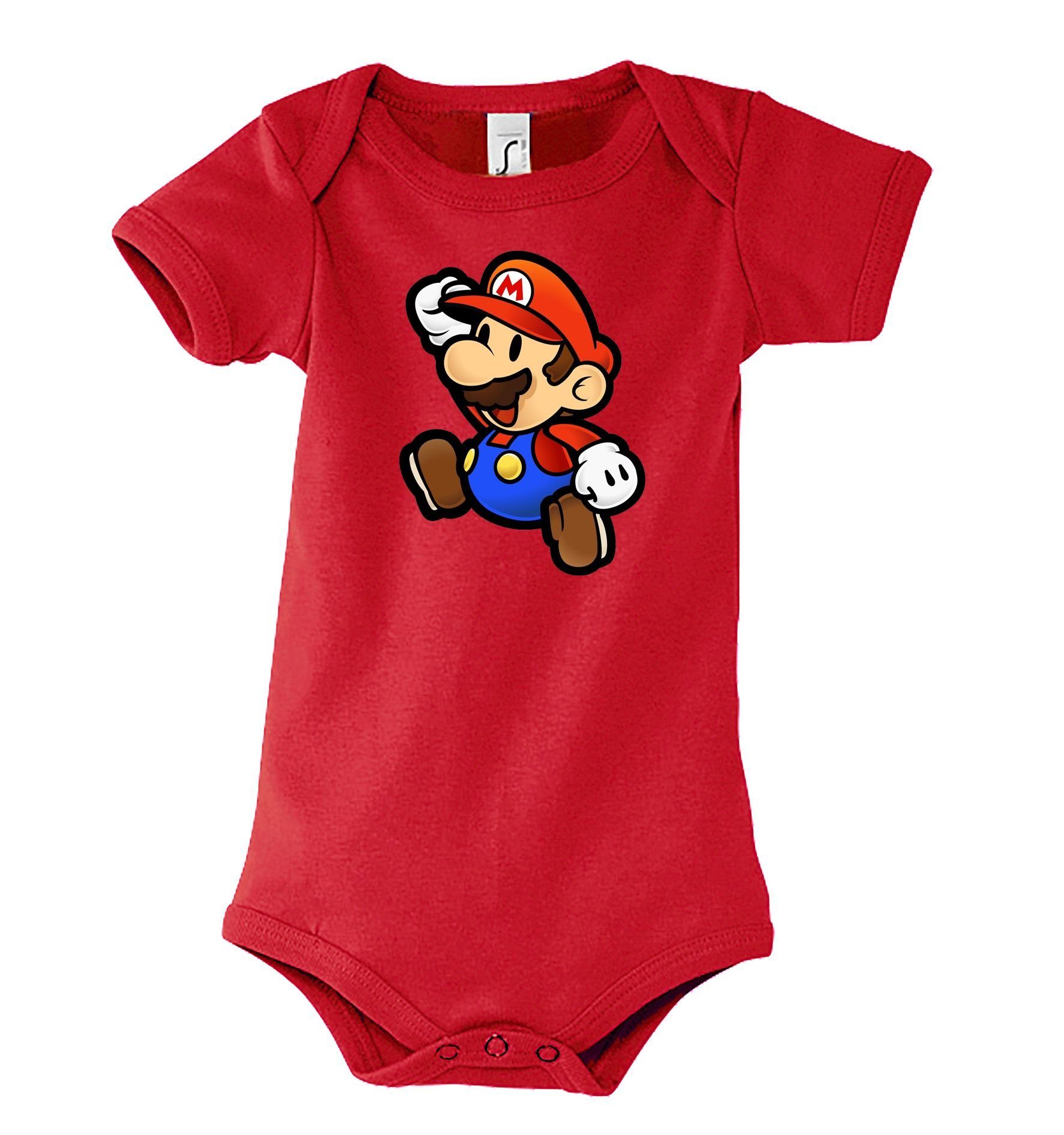 Strampler Body Designz Baby mit Mario niedlichem Kurzarmbody Rot Youth Frontprint
