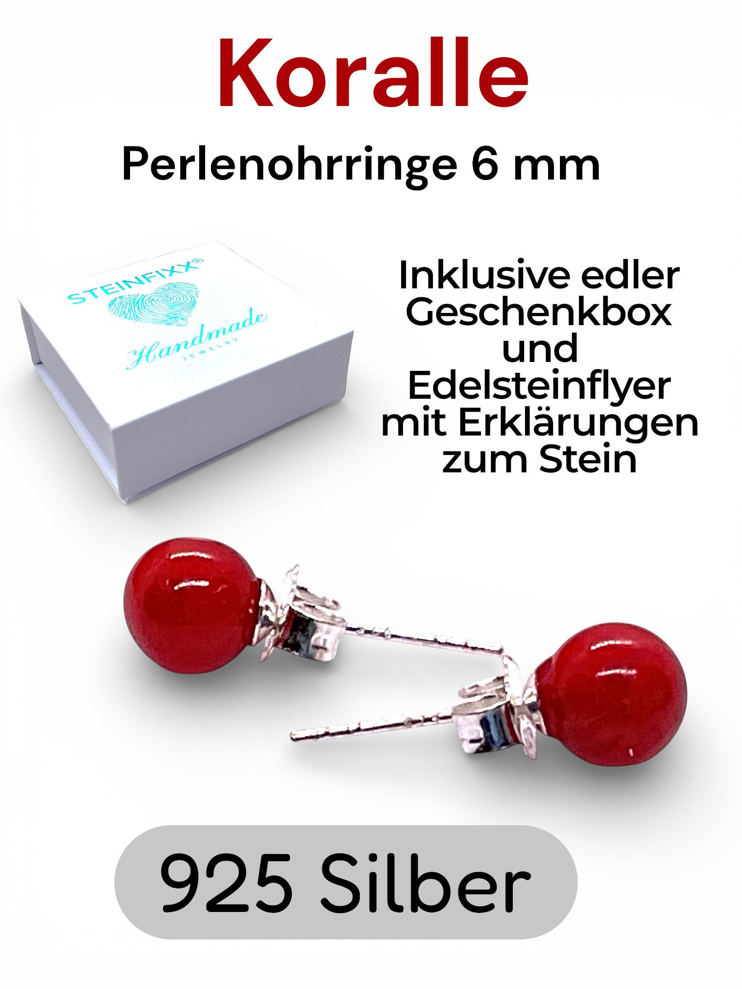Steinfixx® Paar Ohrstecker Ein Paar 925 Silber Edelstein Perlen Ohrringe - Handmade (Ihre Energie immer dabei, 1-tlg., Aus der Zauberwelt der Natur, Verschiedene Varianten), Inklusive edler Geschenkbox fertig zum verschenken
