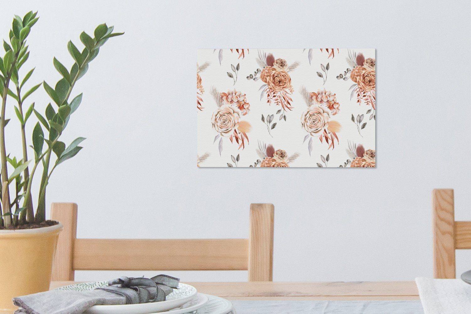 OneMillionCanvasses® Leinwandbild Blumen Weiß, Aufhängefertig, - - - Bohème Leinwandbilder, Wandbild Blätter Wanddeko, (1 cm 30x20 St)