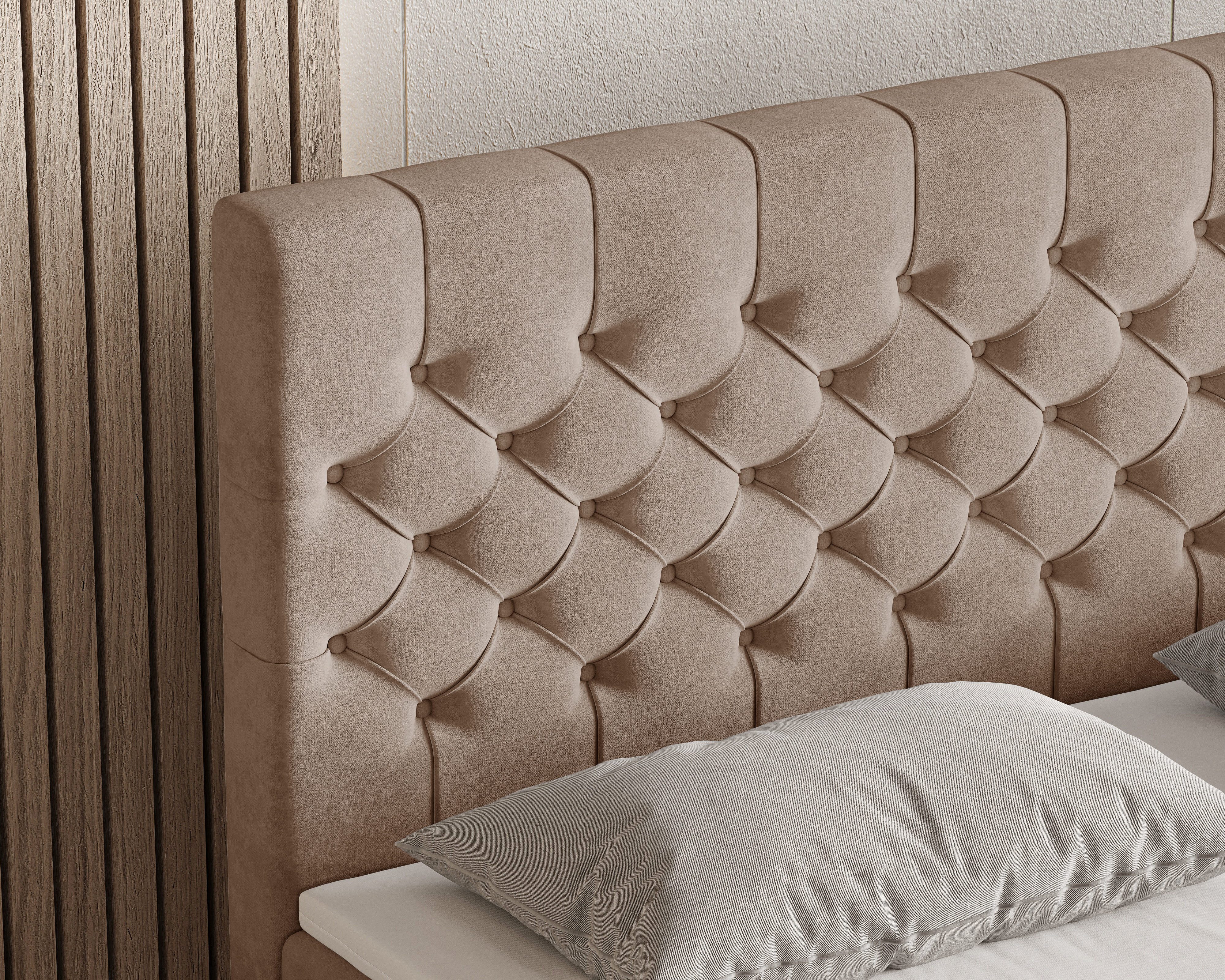 MOEBLO Boxbett Bett 12 (Luxusbett im Chesterfield-Design, 160x200 cm, Velours-Bezug, Hoher Schlafkomfort, modernes Velours-Design mit Steppung Polsterbett Konti – Bild 4 von 5