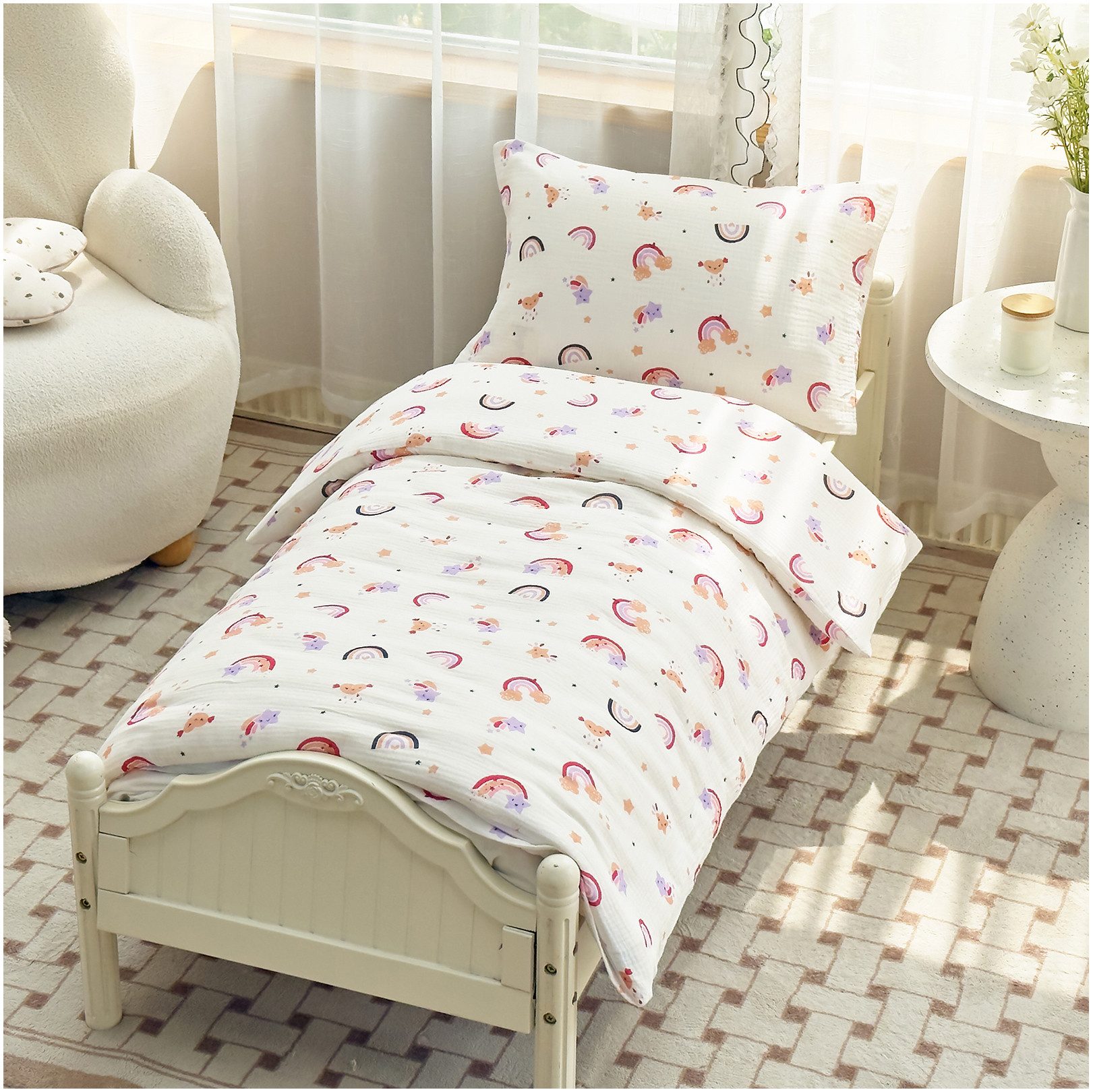 KEAYOO Kinderbettwäsche Muslin Bettwäsche Baumwolle Double Gauze, 2 teilig, Double Gauze Bettwäsche mit Elefantenmotiven für Kinder