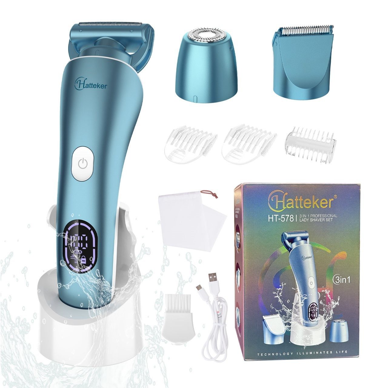 HATTEKER Epilierer RFC-578, Aufsätze: 1 St., Elektrorasierer für Damen, 3-in-1, Wet&Dry