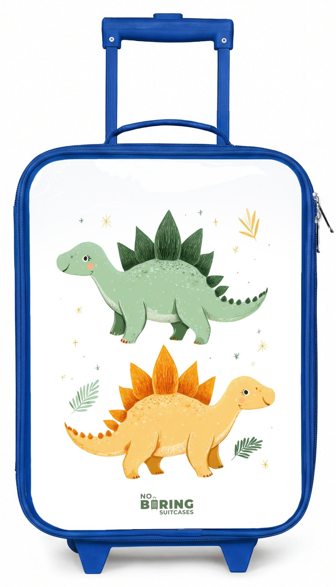 NoBoringSuitcases.com© Kinderkoffer Blau - mit leuchtende Räder - Fröhliche Stegosaurus-Freunde, 2 Rollen, Handgepäck Koffer, Trolley Kinder, Reisekoffer Jungen