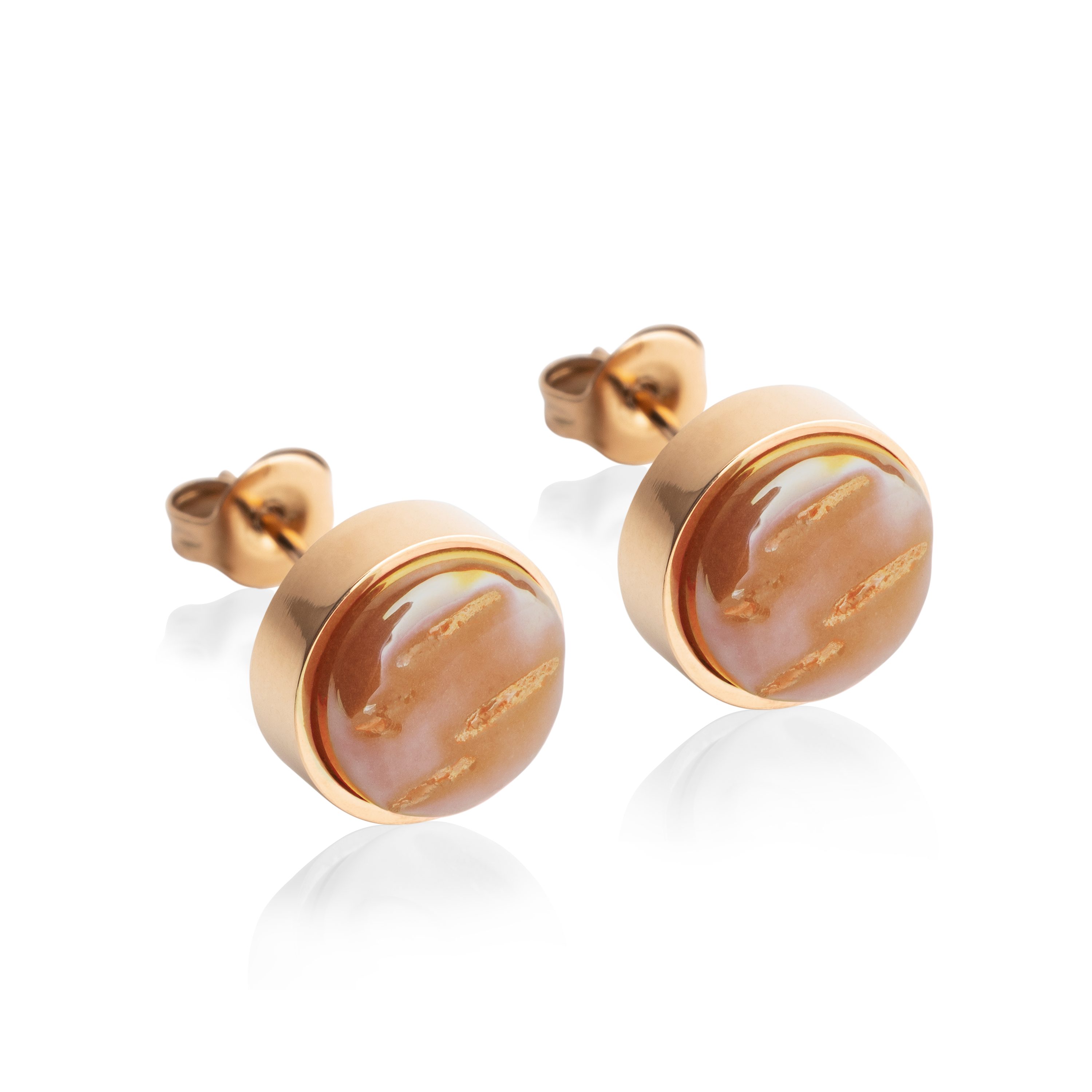 ALEXASCHA Paar Ohrstecker mit Ohrklemme Edelstahl Ohrstecker mit Stein • Perlmuttoptik • 8mm