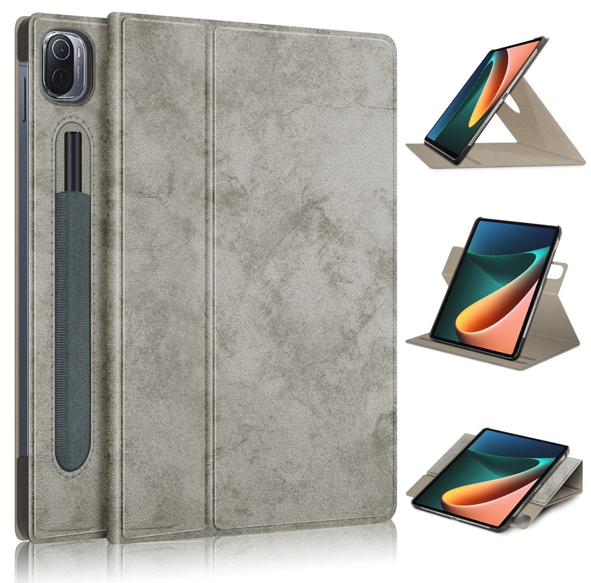 Wigento Tablet-Hülle Für Xiaomi Mi Pad 5 / 5 Pro 360 Grad + Halterung Tablet Hülle Grau