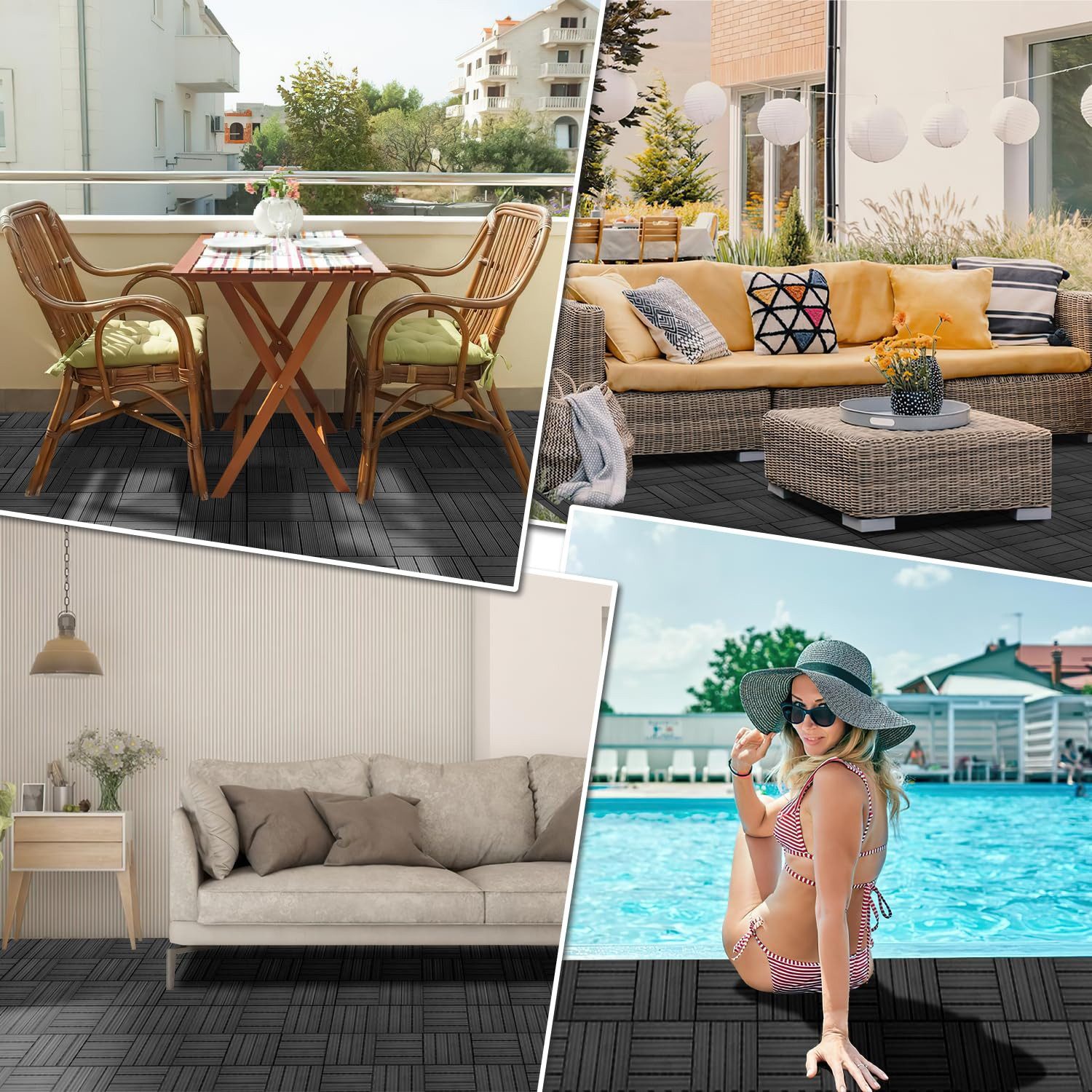 BlingBin Klickfliesen Terrassenfliesen 11 Stück 0,99 Balkonfliesen mit Klicksystem, 11 Stück, 11 St., 30B x 30T x 2H cm, Klickfliesen mit Drainagefunktion Bodenbelag Fliese für Terrasse