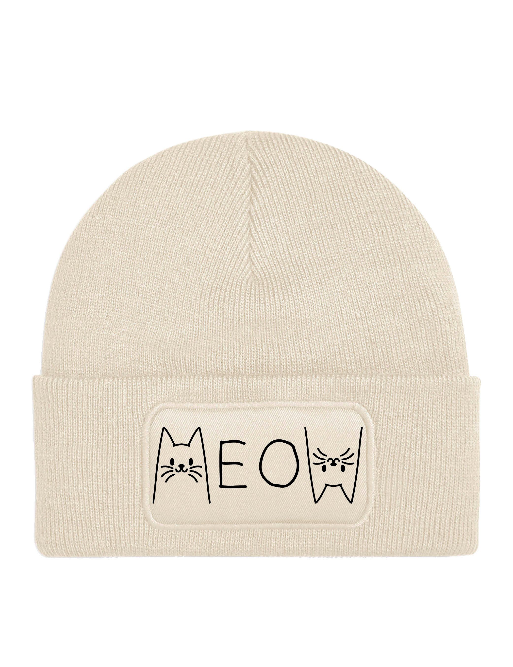 Youth Designz Beanie Unisex Kinder Beanie "Meow" süße Katzen Mütze Print Geschenk mit lustigen und stylischen Aufdruck für Jungen und Mädchen Statement