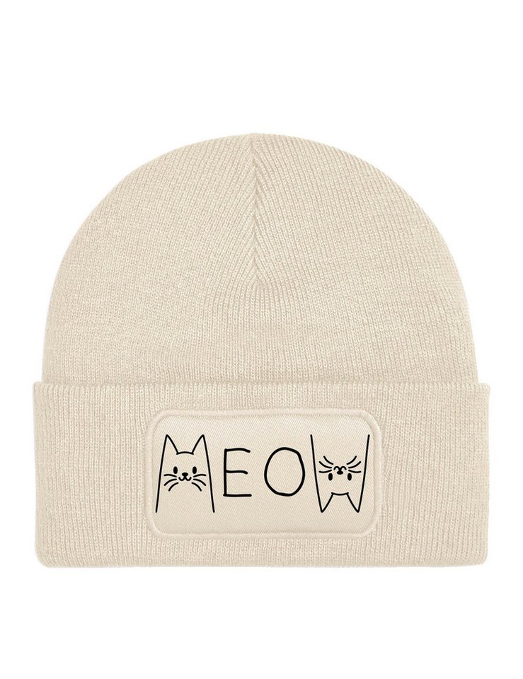 Youth Designz Beanie Unisex Kinder Beanie "Meow" süße Katzen Mütze Print Geschenk mit lustigen und stylischen Aufdruck für Jungen und Mädchen Statement