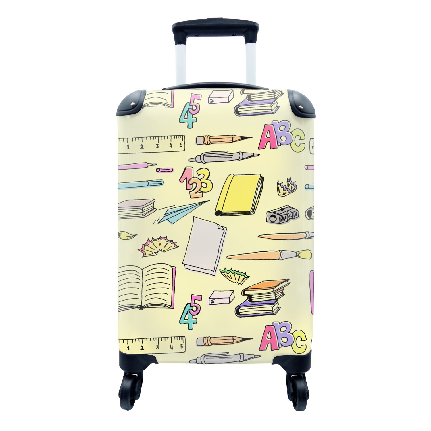 MuchoWow Handgepäckkoffer Schule - Muster - Bleistift, 4 Rollen, Reisetasche mit rollen, Handgepäck für Ferien, Trolley, Reisekoffer