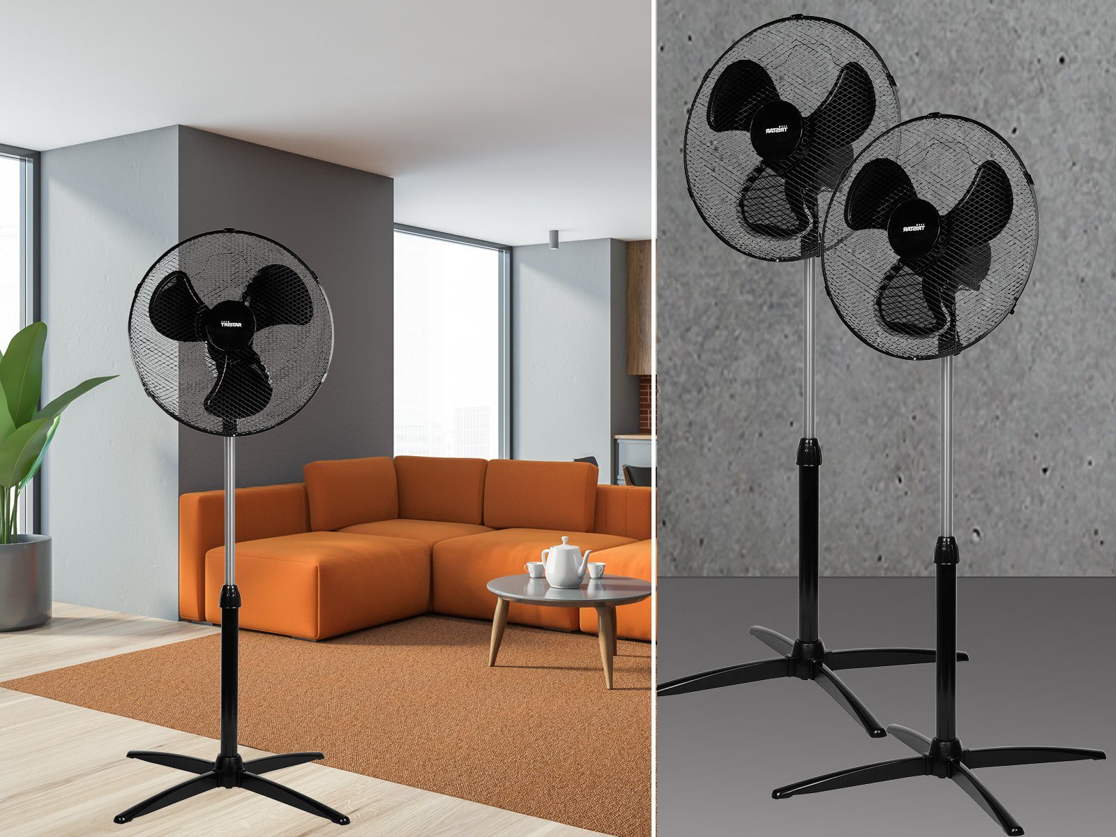 Setpoint Standventilator, 2er SET Design Winderzeuger Raum-Lüfter Windmaschine Zimmer-Ventilator Schwarz