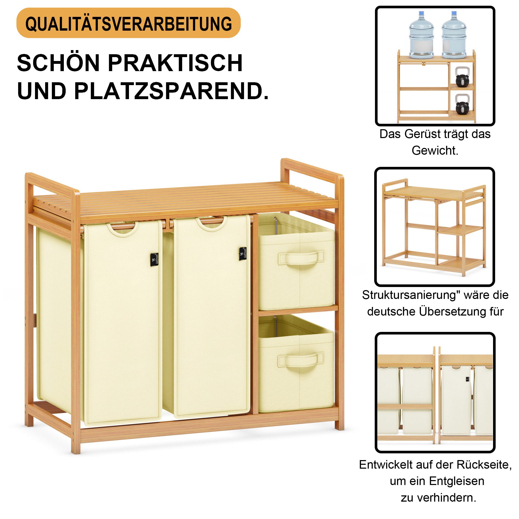AdelDream Wäschekorb AdelDream 140L Wäschekorb mit Korb und Ablagen – Bild 4 von 5