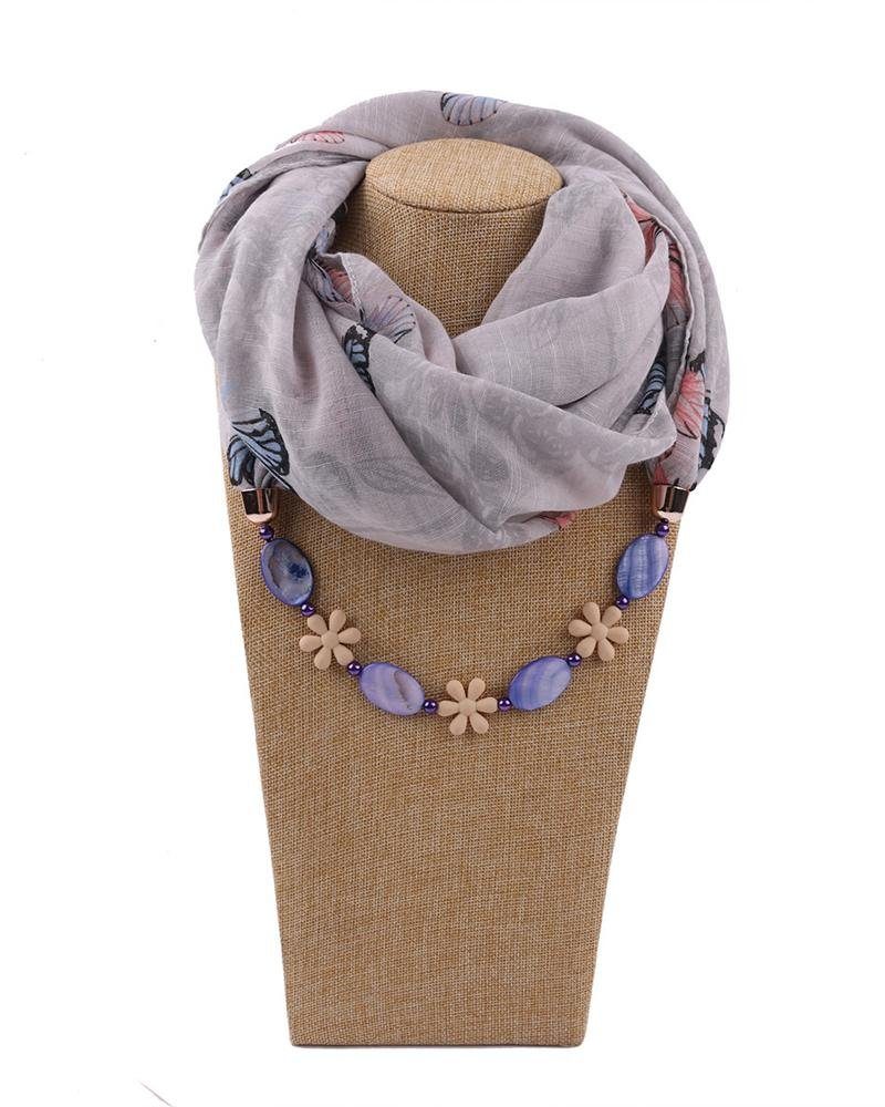 Rouemi Modeschal Damen Loop Schal,Muschelschmuck Halskette Schal, bedruckter Modeschal Lila