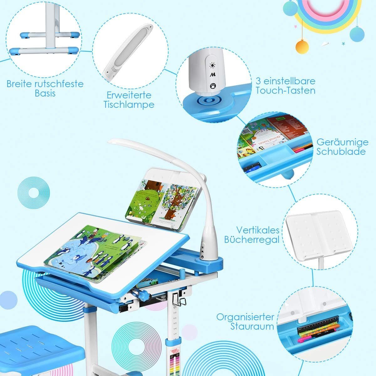 KOMFOTTEU Kinderschreibtisch höhenverstellbar (Set), mit Stuhl & Lampe günstig online kaufen