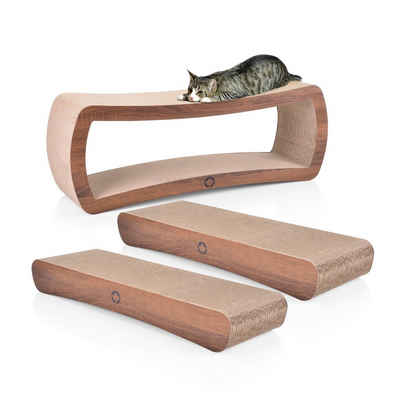 Canadian Cat Company Kratzpappe Set Wave & Galaxy - walnuss, (Qualitäts-Kratzbrett, 3-tlg., XL Kratzmöbel mit Katzenminze), Spar Set