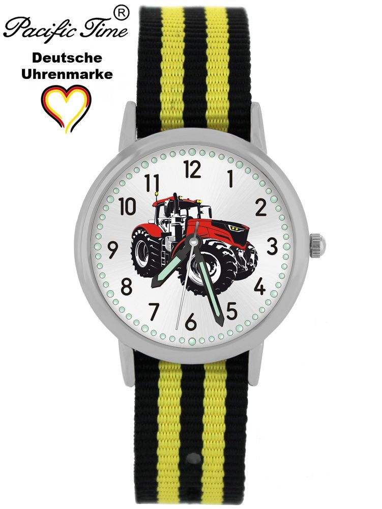 schwarz Match Gratis gestreift und Time Mix Traktor rot Pacific Design - Quarzuhr gelb Wechselarmband, Versand Kinder Armbanduhr