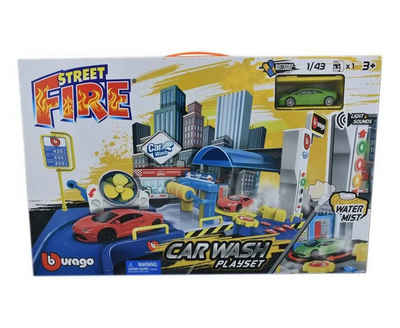 Bburago Spielzeug-Auto Spielset - Street Fire Waschstraße, inkl. Modellauto