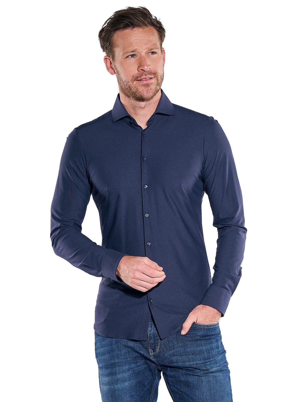 ENGBERS GERMANY Langarmhemd Herren Elastisches Funktionshemd, Marineblau