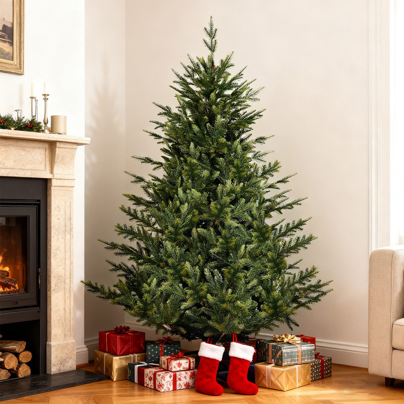 Salcar Künstlicher Weihnachtsbaum Künstlich Tannenbaum mit Fichtennadeln, realistisch in edlem Grünton, Fichte, 150 cm mit 1326 Spitzen (1138 PE + 188 PVC), ca. 86 % PE