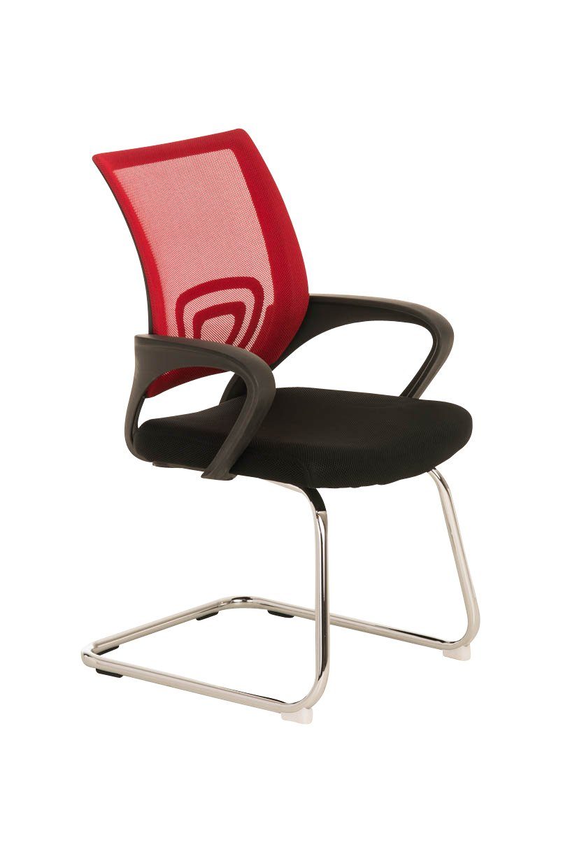 TPFLiving Besucherstuhl Europa mit hochwertig gepolsterter Sitzfläche - Konferenzstuhl (Küchenstuhl - Esszimmerstuhl - Wohnzimmerstuhl), Gestell: Metall chrom - Sitzfläche: Stoff rot