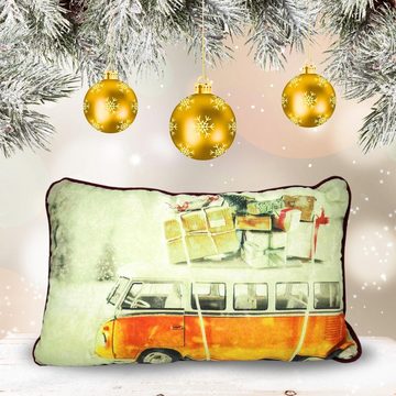 Bada Bing Dekokissen Weihnachtskissen Bulli Oldtimer Truck Retro Auto Kissen Weihnachten, 3er Set Kissenhülle mit Füllung