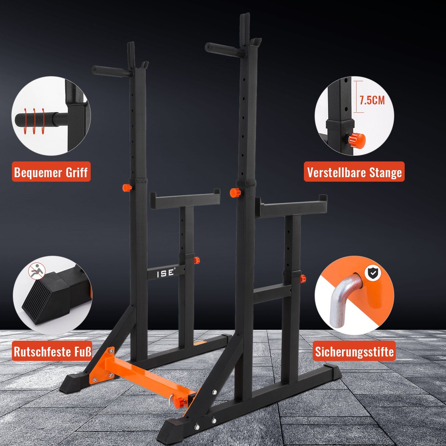 Höhenverstellbar SY-RK1002 Max. Hantelständer Squat-Rack,hantelständer,langhantelständer mit Ständern Langhantelablage,2 Langhantelstange ISE 7 bis belastbar Einzelnen 200 Höhenverstellbar, ISE kg