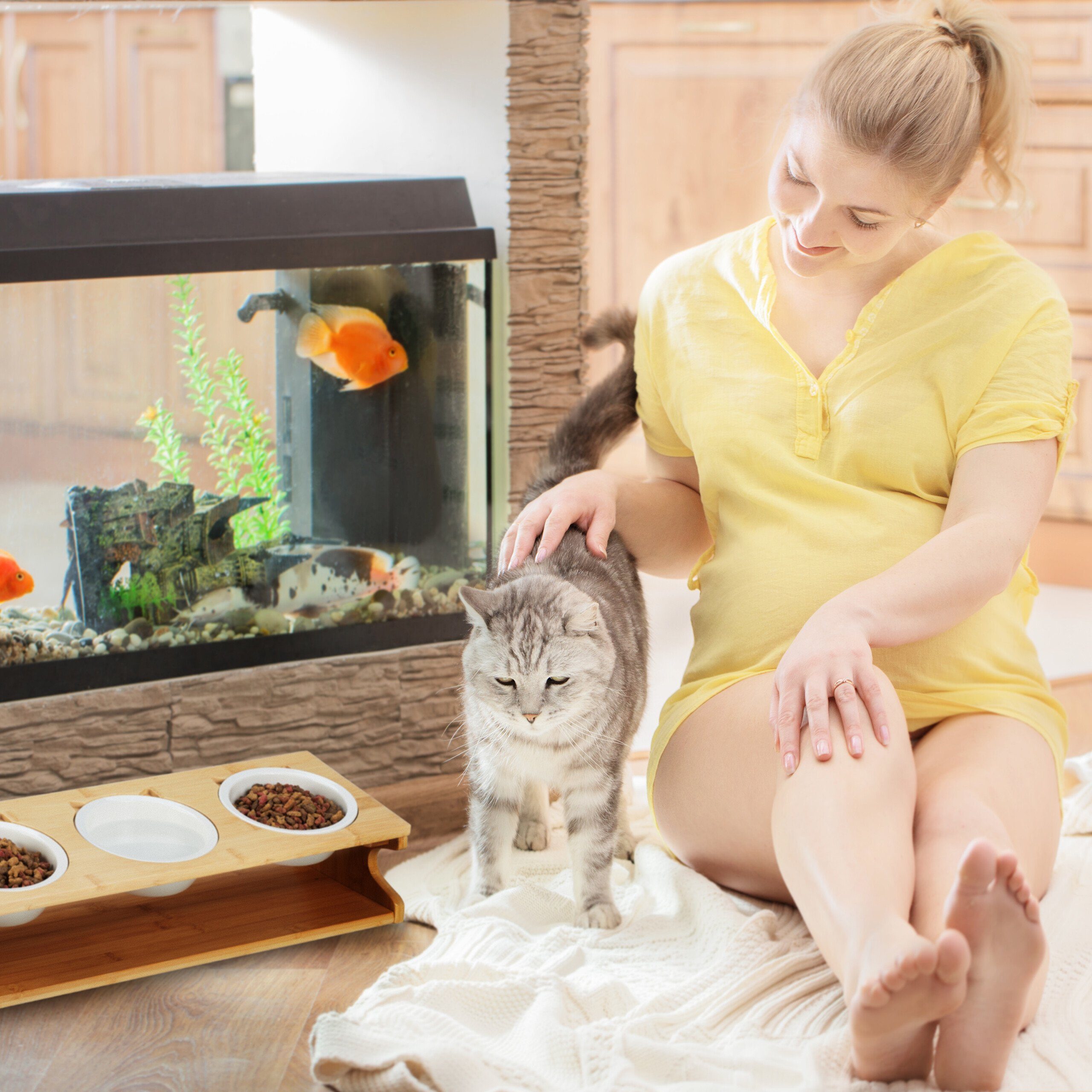 relaxdays Futterstation Katzen Futterstation mit 3 Näpfen