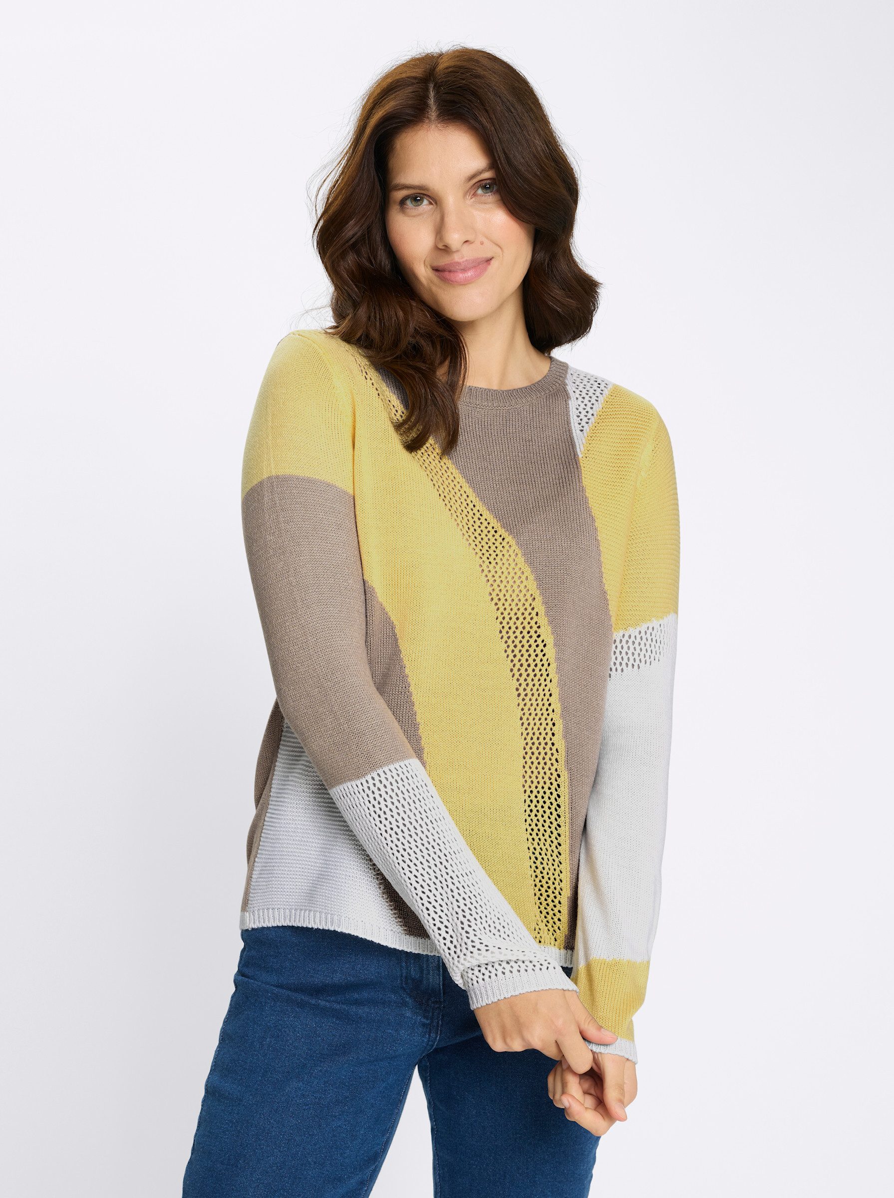 Strickpullover Langarm-Pullover Langarm Ajour, Jersey