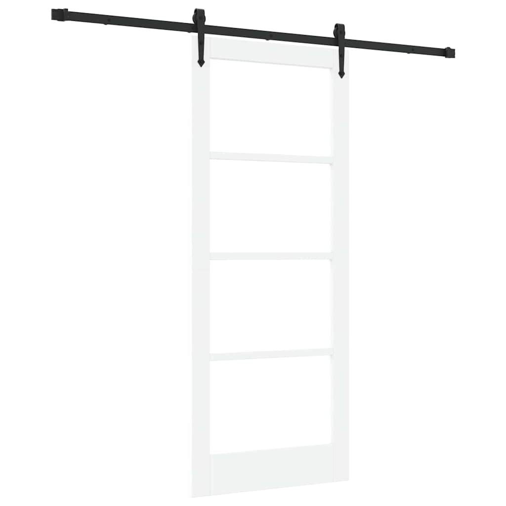 furnicato Schiebetür ORKDAL Massivholz Glas 83 x 202 cm Weiß, Leise gleitende Glasschiebetür mit Hardware-Set für deinen Flur